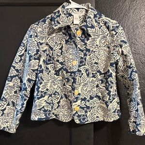 Coldwater Creek Navy and Cream Floral Jacket